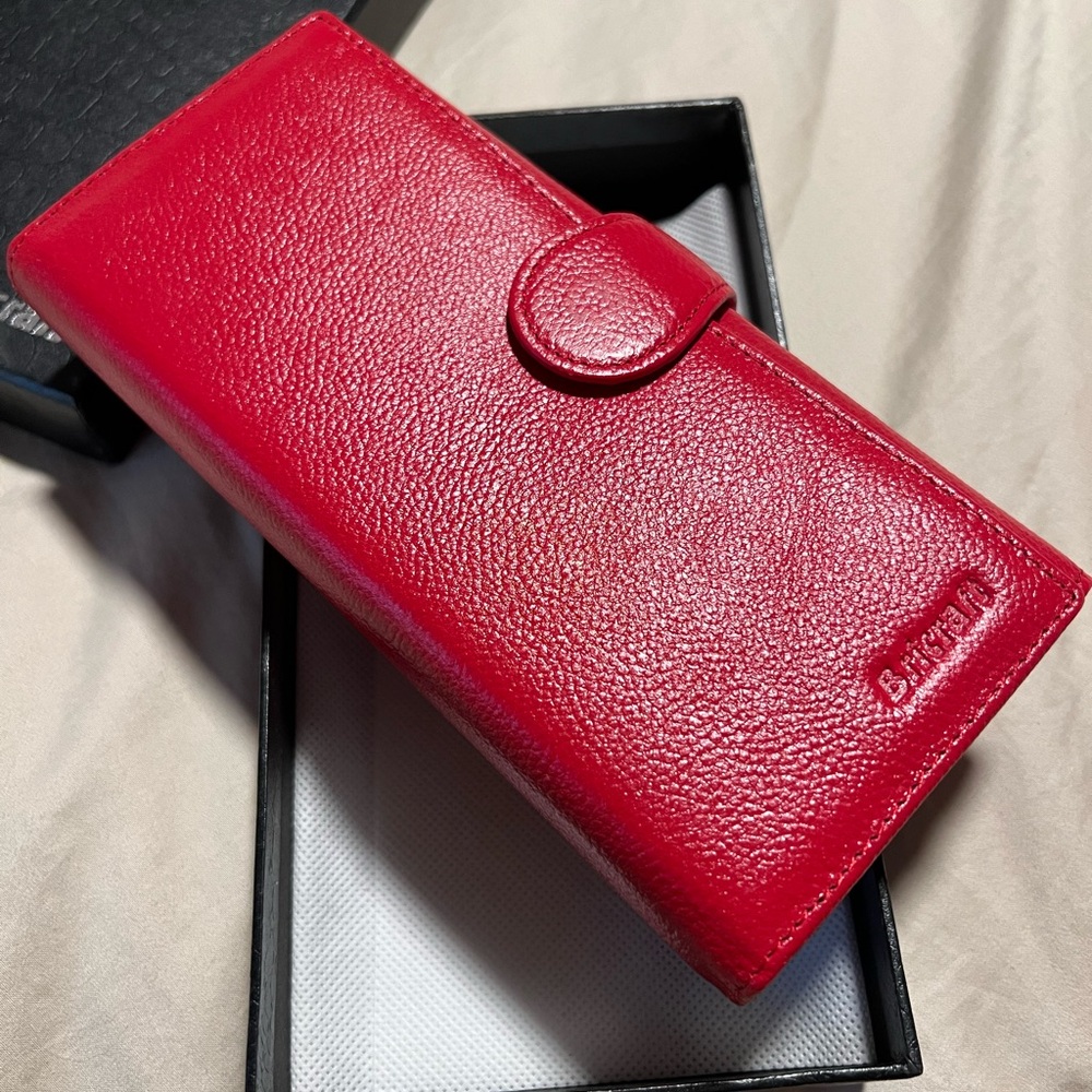 Bricraft red leather wallet. RFID blocking. Brand new never used